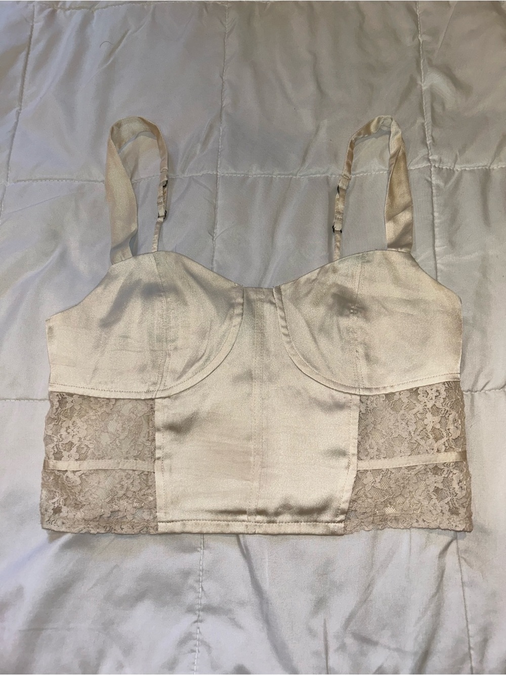 Hollister Satin Lace Bustier Crop Top in Champagne Beige